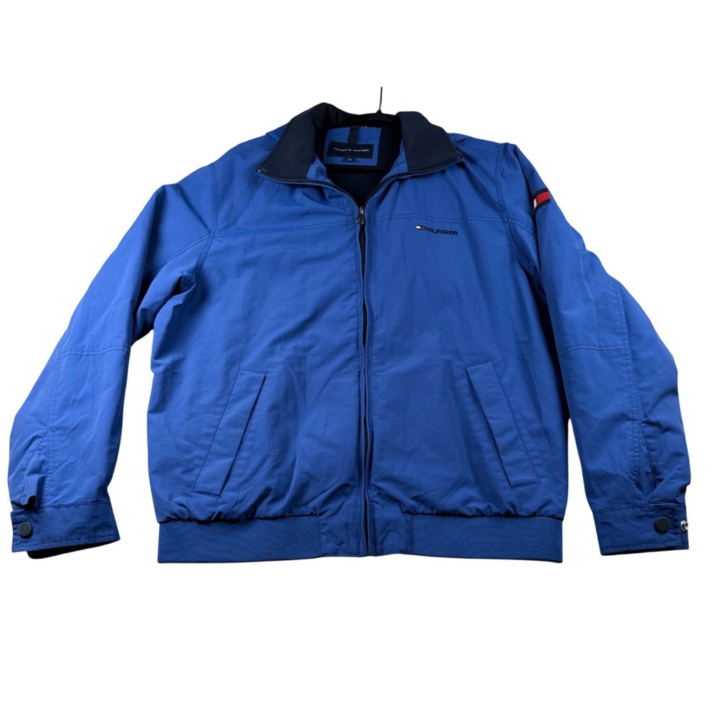 Tommy Hilfiger Mens Blue Full Zip Hooded Bomber Jacket Size Large 2234